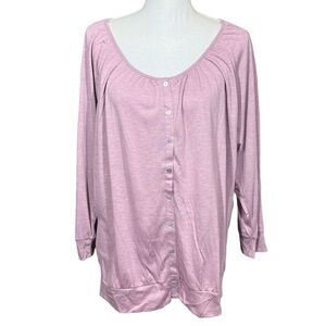 Tresics Scoop Neck Button Up Banded Bottom Dolman Sleeves Lightweight Pink L
